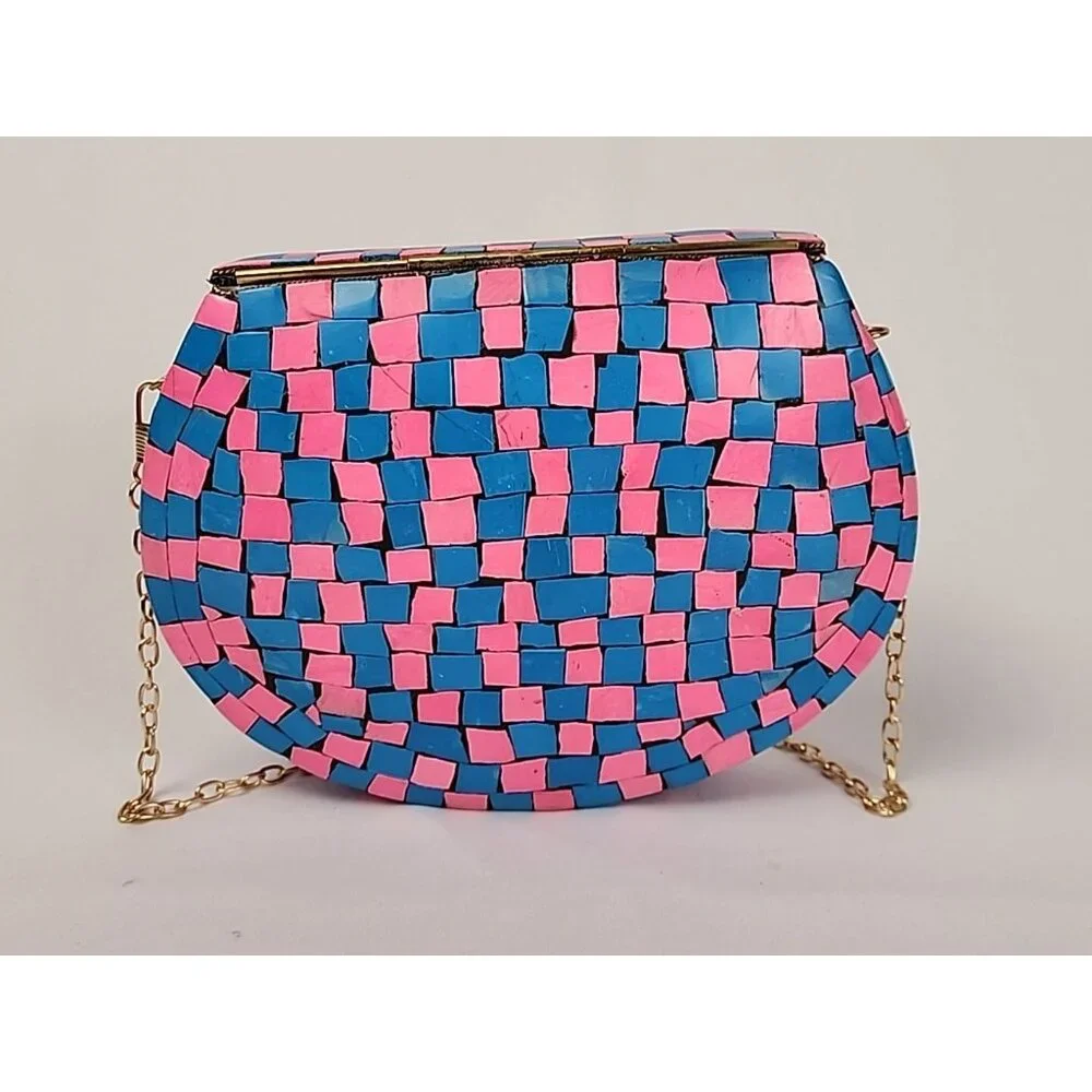 Ramla Mosaic Handmade Bag Pink Blue with Detachable‎ Chain Strap Selling Sunset